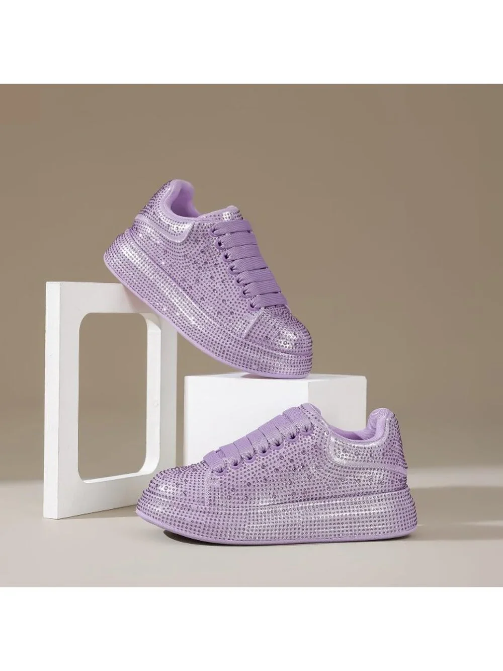 Women's Purple Glitter Neon Dressy Sparkly Rhinestone Bling Comfort Sneakers